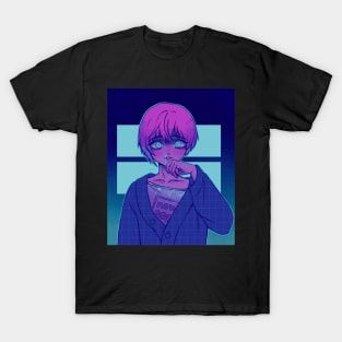 Neon, Anime, Cyan Blood, Pink hair, Digital Painting T-Shirt